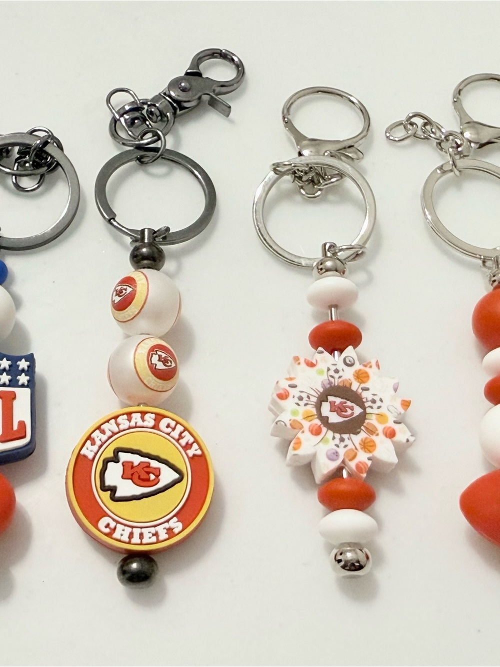 Red & White Beaded Keychain - NFL Licensed